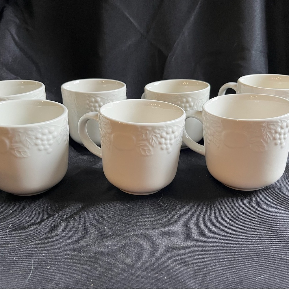 Elegant White Embossed Mugs Set
